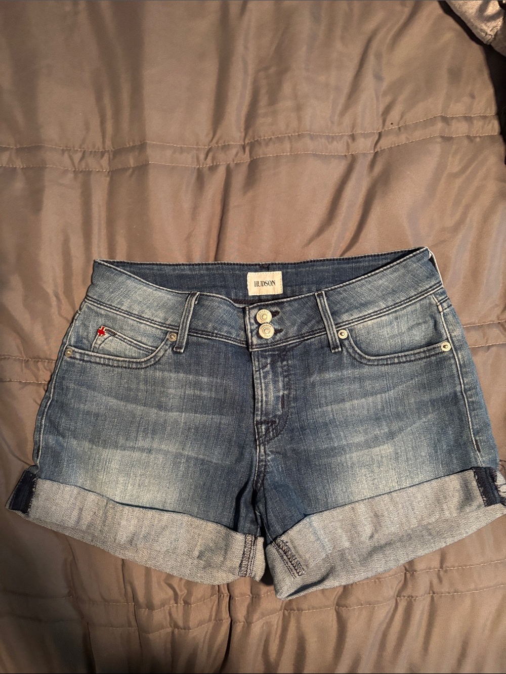 Hudson Jeans Medium Blue Rolled Hem Denim Shorts